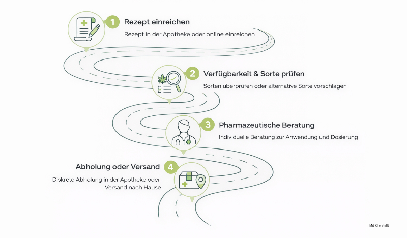 Grafik zur Verdeutlichung: So funktioniert die Versorgung mit medizinischem Cannabis über die Apotheke